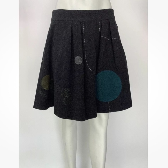 Anthropologie Dresses & Skirts - Anthropologie Sz 8 Flared Wool Blend Embroidered Skirt Charcoal Gray Retro